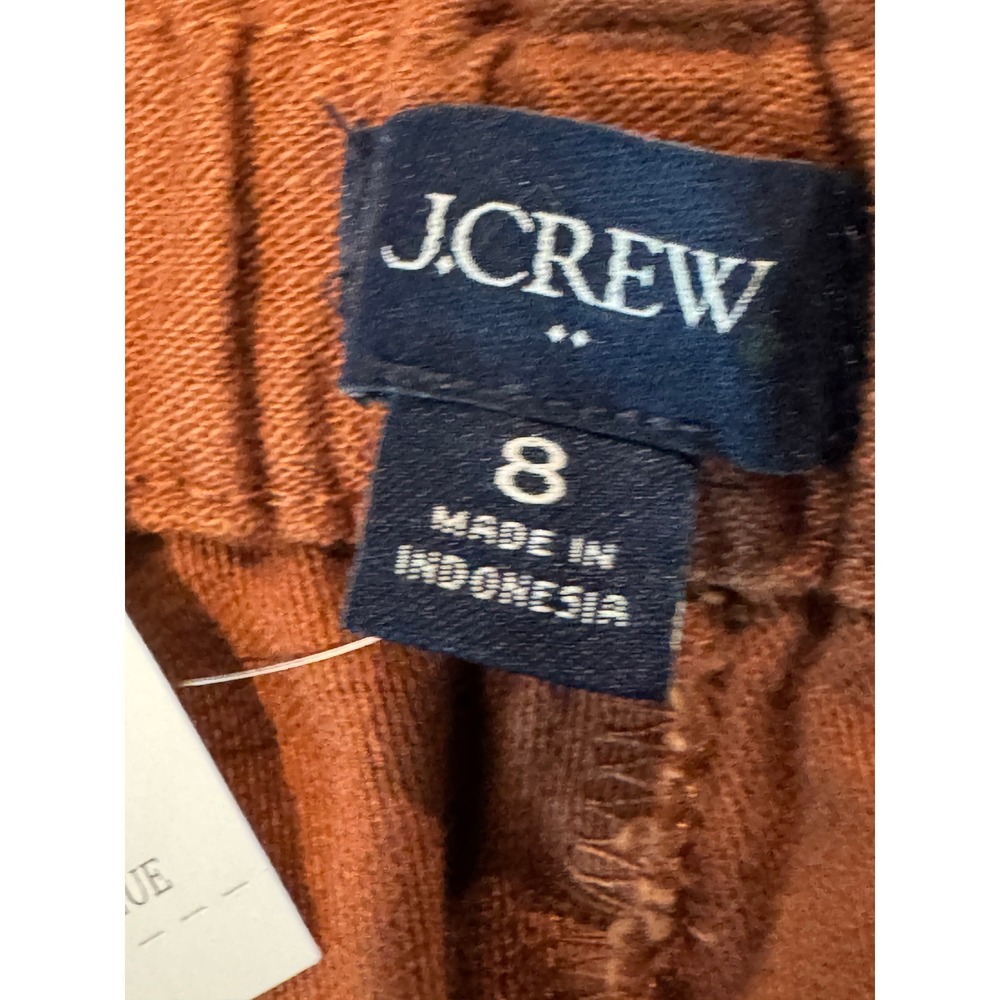 J.Crew Rust Brown Cotton Twill Paperbag Full-Length Pants Women's 8 Belted - Picture 6 of 11